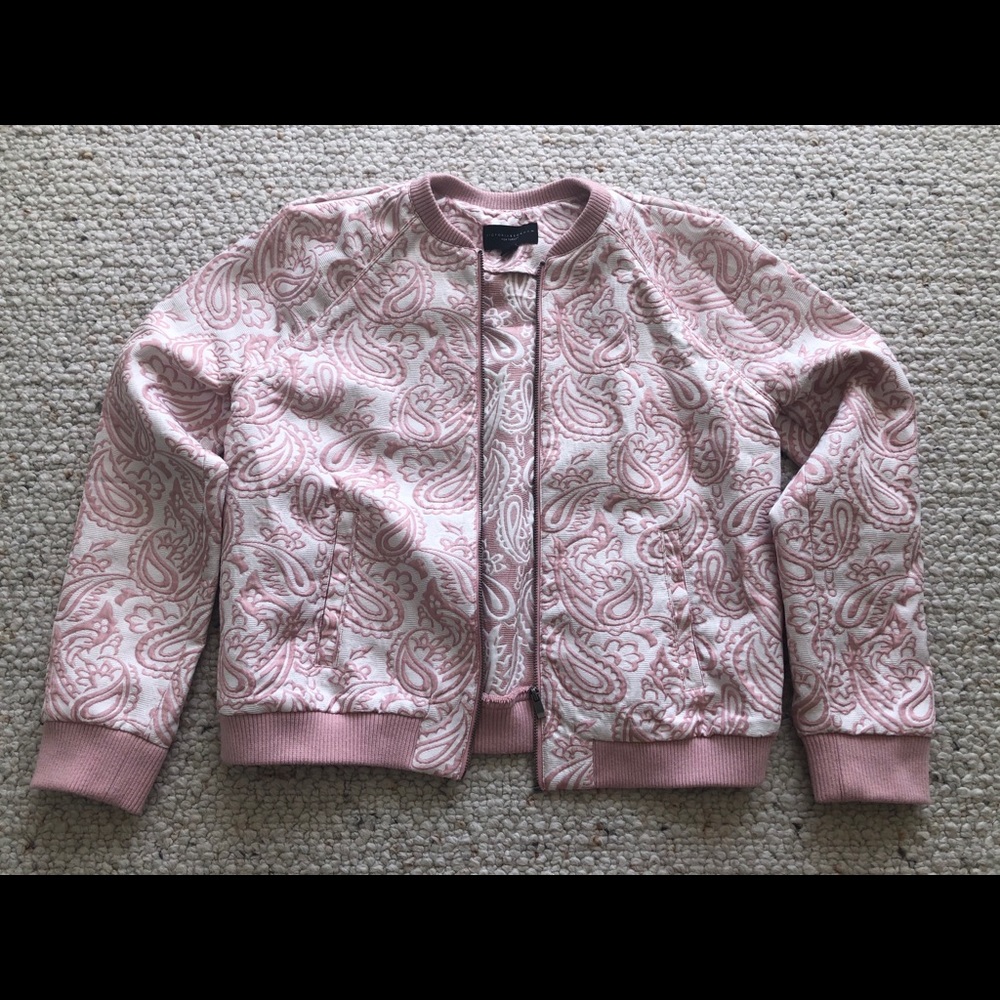 Pink and white paisley bomber jacket
